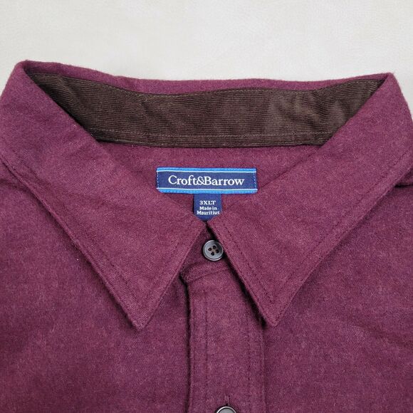 CROFT &BARROW Mens Big & Tall Casual Button Down Shirt 3XLT 100% Cotton Burgundy - Picture 7 of 8